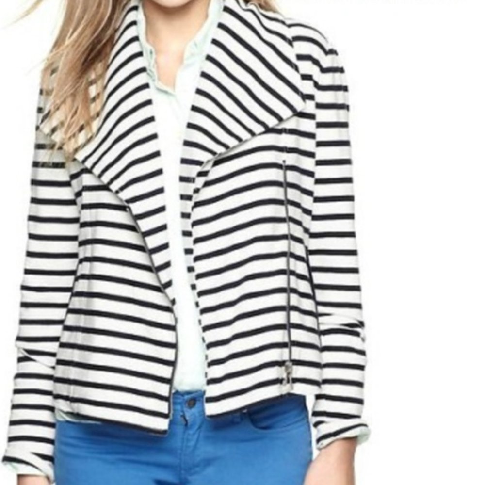 Gap Striped Cotton Moto Knit Jacket, Size M